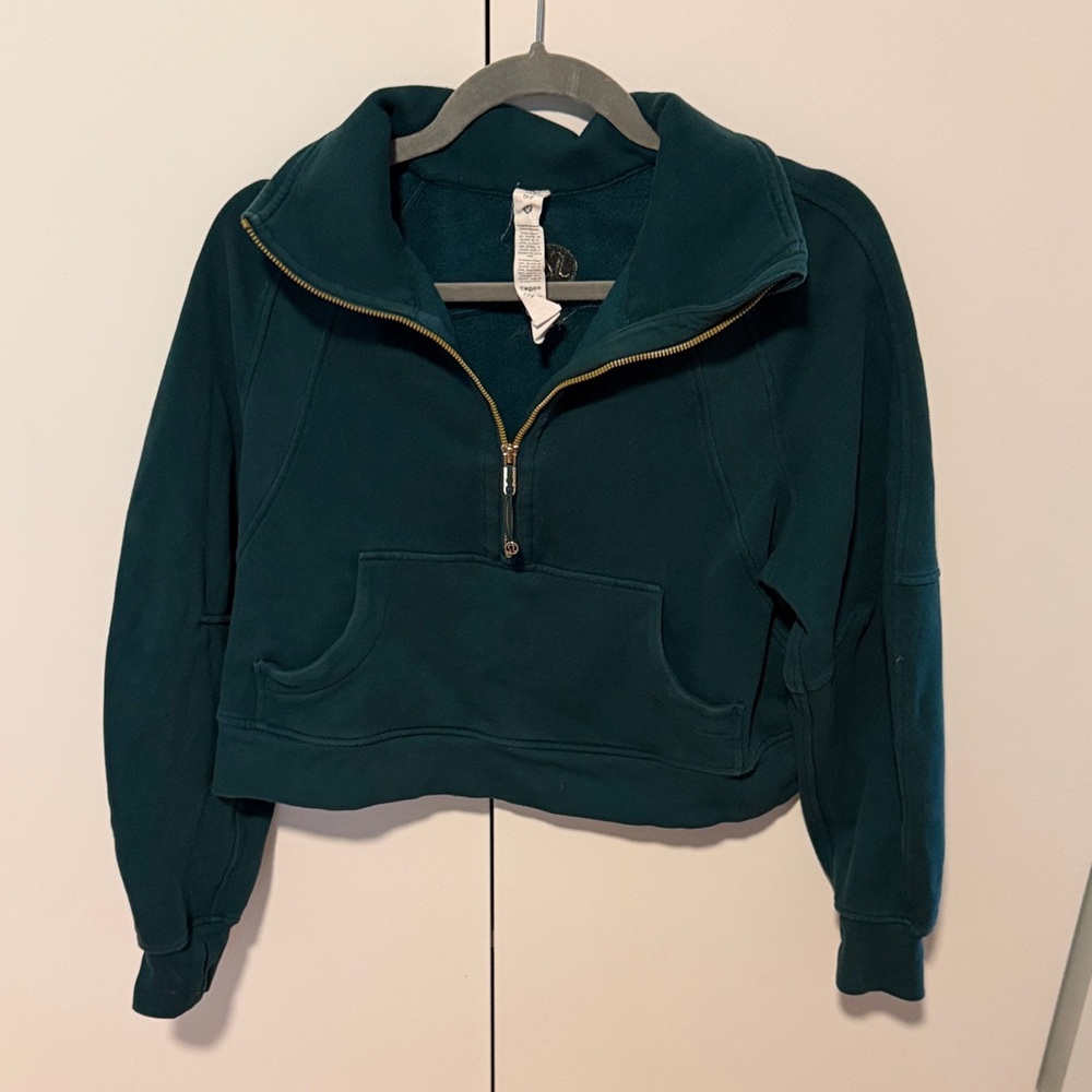 lululemon athletica Dark Green Cropped Half-Zip Scuba pullover